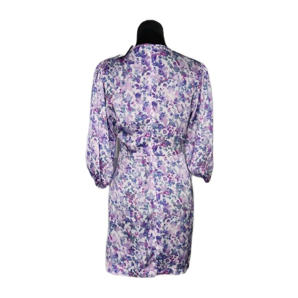 NWT Maje Ruvard Floral Rushed Ruffle 3/4 Sleeves Sheath mini Dress Size 36 - Picture 4 of 13